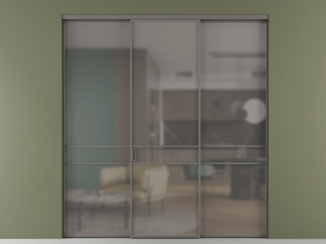 Перегородка Формато внутри проёма 3 створки АЛПР 040.02 Алюминий классический серый Сатинированное серое стекло, триплекс Цена 48166830 so'm | Volhovec