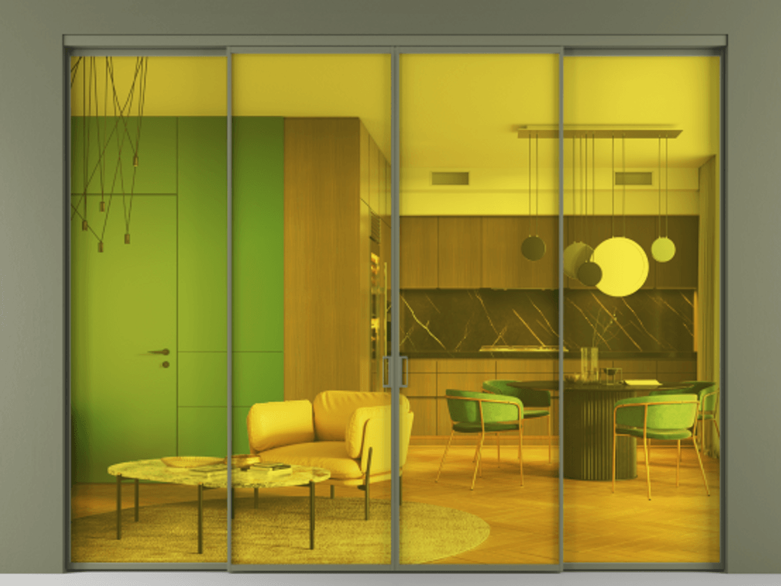 Перегородка Формато внутри проёма 4 створки АЛПР 040.01 Алюминий оливковый тёмный Прозрачное жёлтое стекло, триплекс Цена 64927520 so'm  | Volhovec