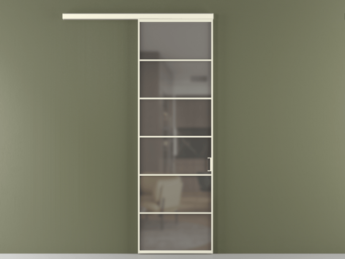 Перегородка Формато вдоль стены 1 створка АЛПР 040.04 Алюминий молочно-белый Сатинированное серое стекло, триплекс Цена 22800960 so'm  | Volhovec