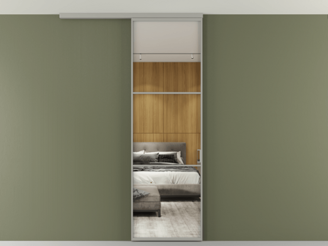 Перегородка Формато вдоль стены на потолок 1 створка АЛПР 040.03 Алюминий нейтральный серый Двустороннее зеркало, триплекс , триплекс 6 мм Цена 20500560 so'm | Volhovec