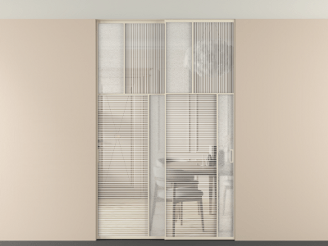 Перегородка Мозаик внутри проёма скрытое крепление в потолок 2 створки АЛПР 041.23 Алюминий бежево-серый Рифлёное стекло "Дюна", триплекс, 6 мм + Фактурное стекло "Лёд", триплекс. Цена 69137740 so'm . Фабрика дверей Волховец 8 (800) 551 43 19 Перегородка Мозаик внутри проёма скрытое крепление в потолок 2 створки АЛПР 041.23 Алюминий бежево-серый Рифлёное стекло "Дюна", триплекс, 6 мм + Фактурное стекло "Лёд", триплекс Цена 69137740 so'm | Volhovec