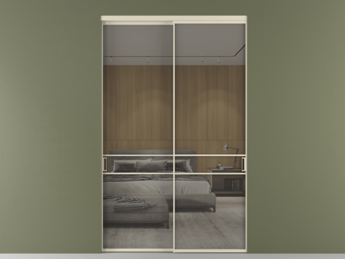 Перегородка Formato внутри проёма 2 створки АЛПР 040.02 Алюминий бежево-серый Рефлективное серое стекло "Stopsol", калёное Цена 97094900 so'm  | Volhovec