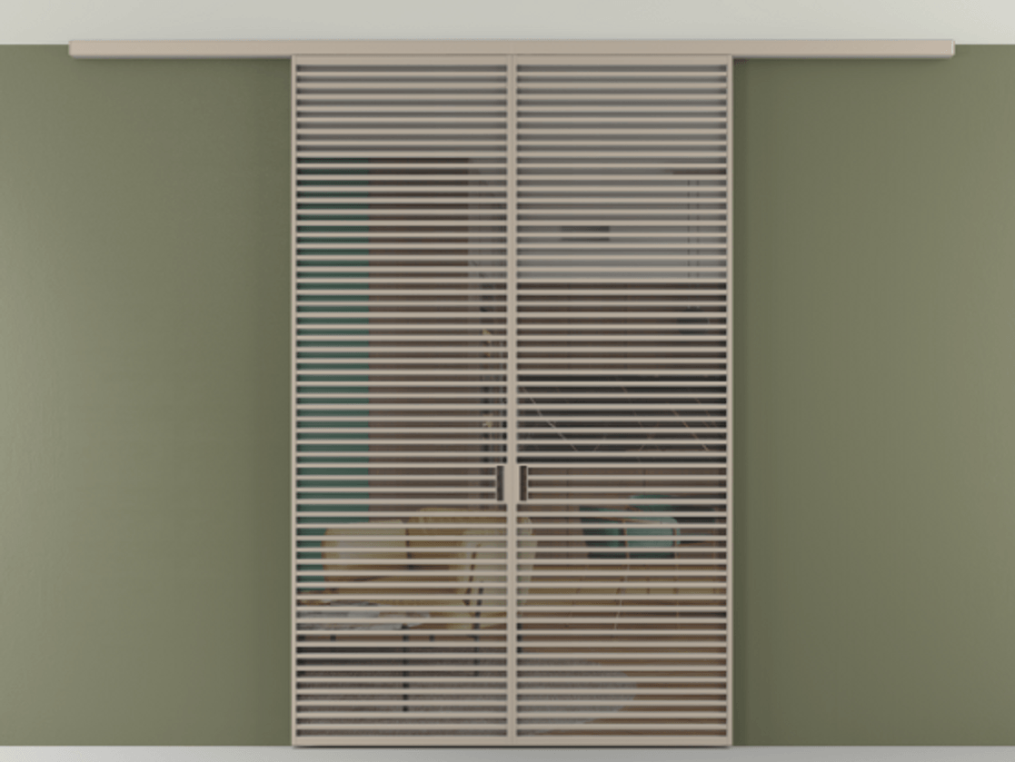 Перегородка Формато вдоль стены на потолок 2 створки АЛПР 040.07 Алюминий бисквитный Прозрачное серое стекло, триплекс Цена 74573270 so'm | Volhovec