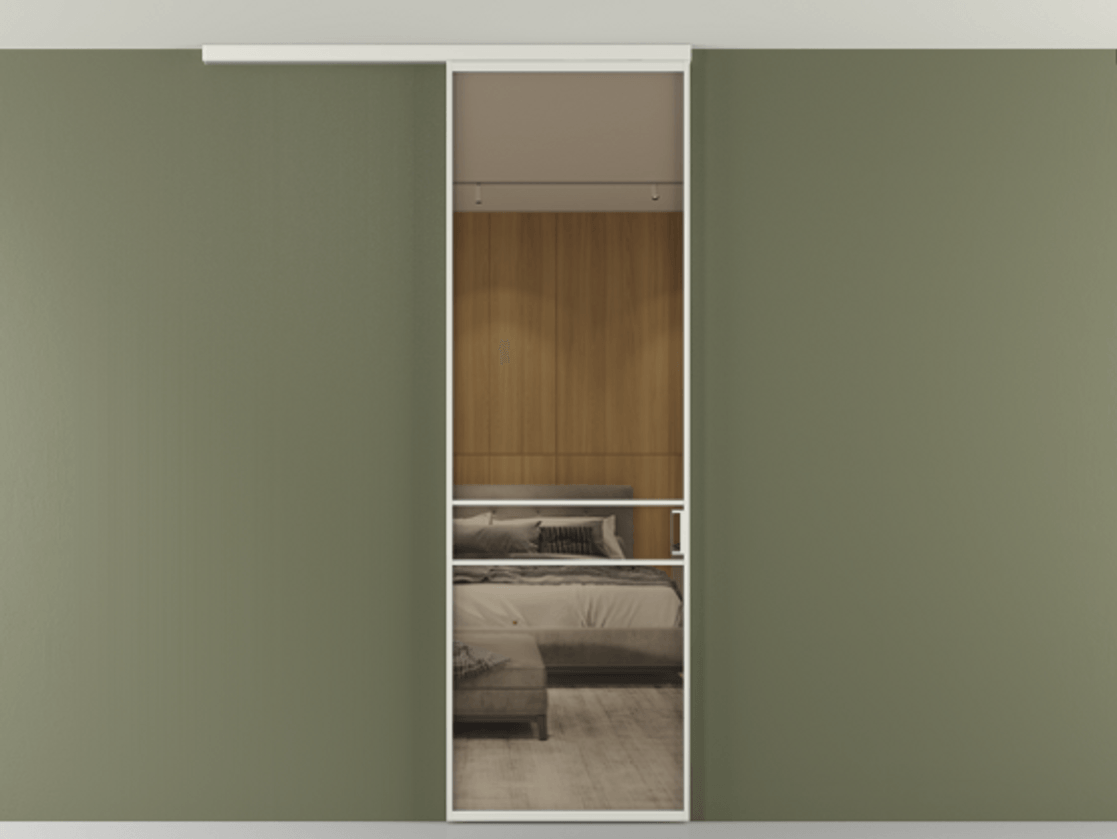 Перегородка Formato вдоль стены на потолок 1 створка АЛПР 040.02 Алюминий серый Рефлективное бронзовое стекло "Стопсол", калёное Цена 25478530 so'm | Volhovec