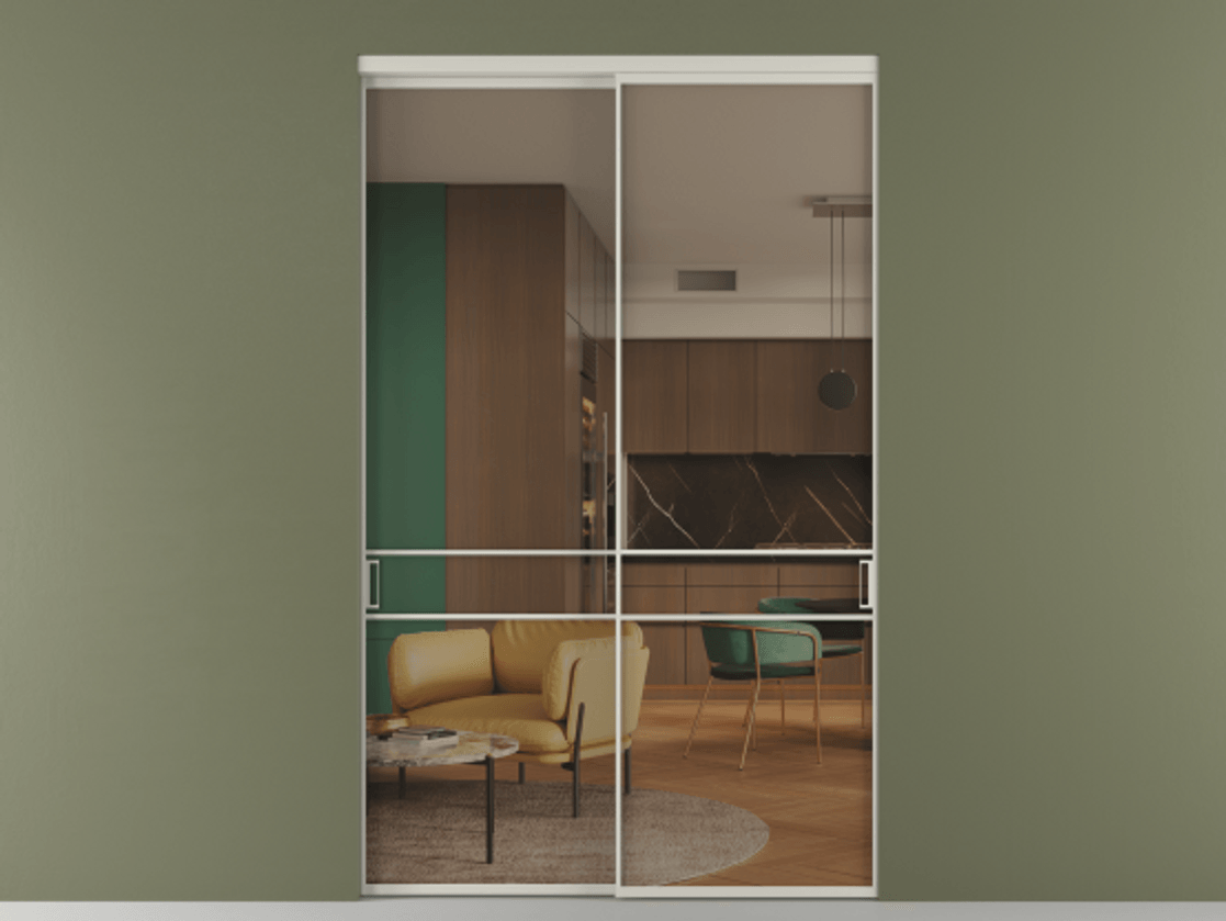 Перегородка Формато внутри проёма 2 створки АЛПР 040.02 Алюминий тёплый серый Прозрачное бронзовое стекло, триплекс Цена 424750 ₽  | Volhovec