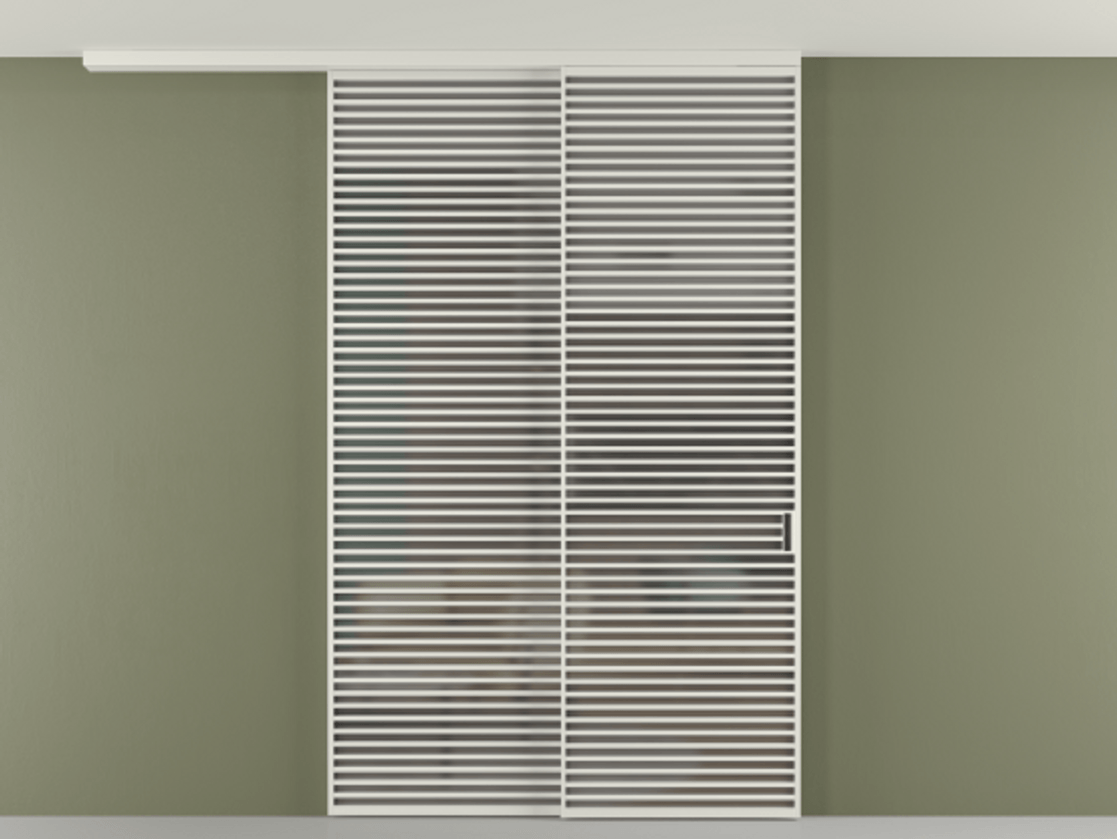 Перегородка Формато вдоль стены на потолок 2 створки с синхронным механизмом АЛПР 040.07 Алюминий серый Сатинированное серое стекло, триплекс Цена 91442570 so'm | Volhovec