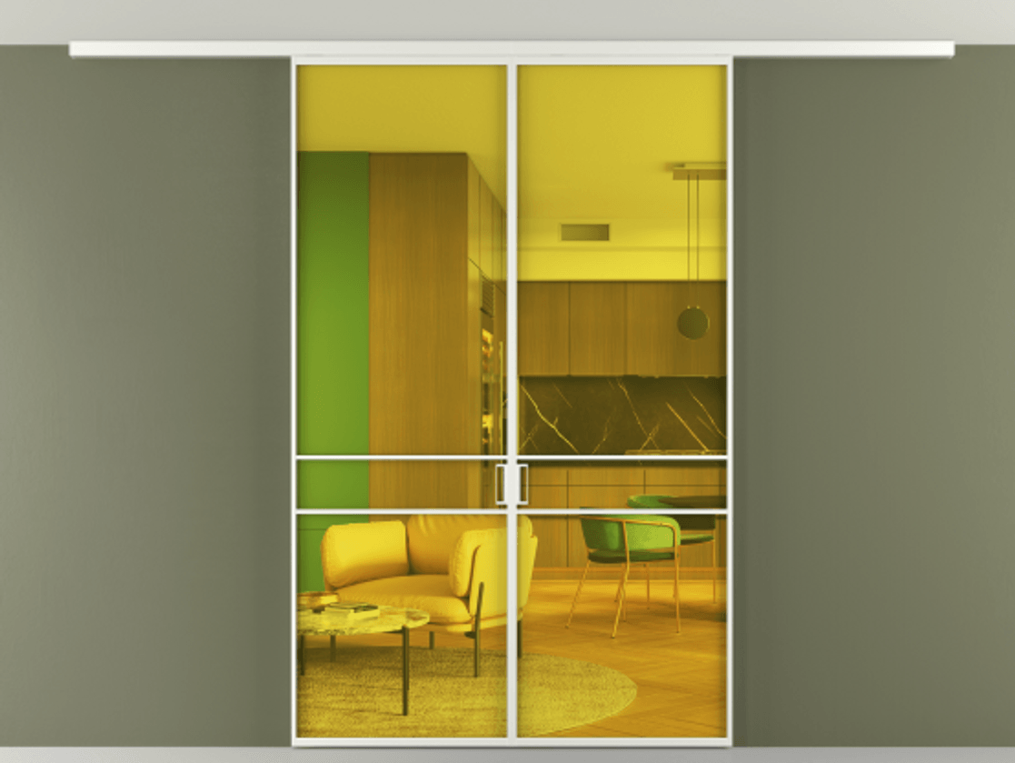 Перегородка Formato вдоль стены на потолок 2 створки АЛПР 040.02 Алюминий светло-серый Прозрачное жёлтое стекло, триплекс Цена 39559770 so'm | Volhovec