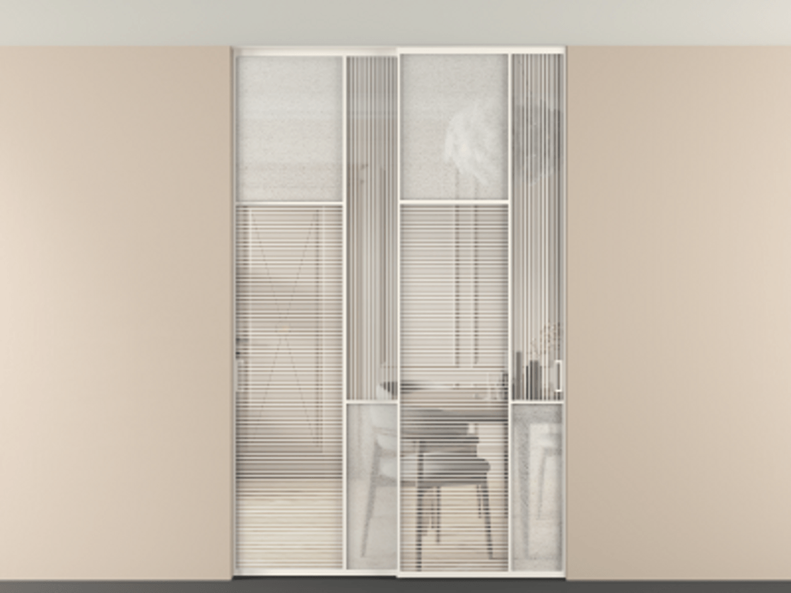 Перегородка Мозаик внутри проёма скрытое крепление в потолок 2 створки АЛПР 041.10 Алюминий пудровый белый Рифлёное стекло "Дюна", триплекс, 6 мм + Фактурное стекло "Лёд", триплекс. Цена 69137740 so'm . Фабрика дверей Волховец 8 (800) 551 43 19 Перегородка Мозаик внутри проёма скрытое крепление в потолок 2 створки АЛПР 041.10 Алюминий пудровый белый Рифлёное стекло "Дюна", триплекс, 6 мм + Фактурное стекло "Лёд", триплекс Цена 69137740 so'm | Volhovec