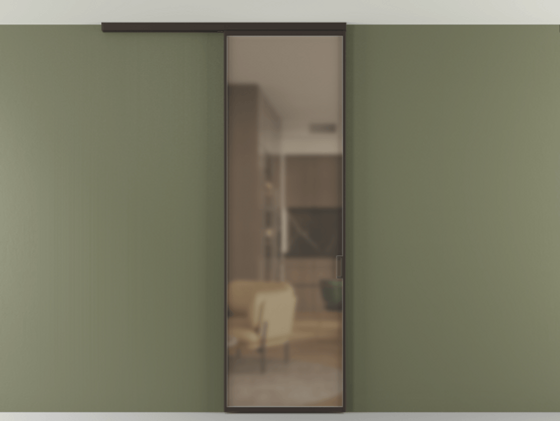 Перегородка Формато вдоль стены на потолок 1 створка АЛПР 040.01 Алюминий антрацит Сатинированное бронзовое стекло, триплекс Цена 18757810 so'm | Volhovec