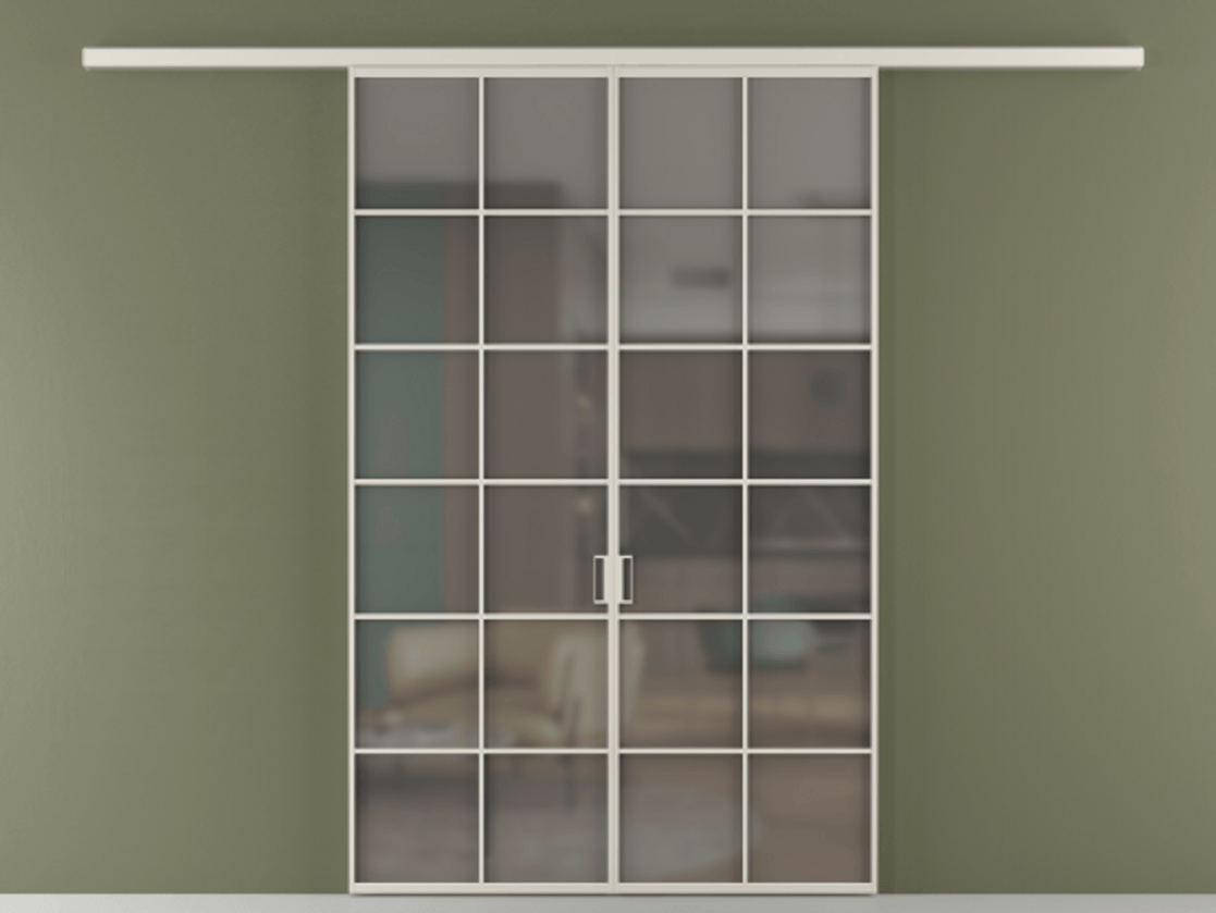 Перегородка Формато вдоль стены 2 створки АЛПР 040.05 Алюминий облачно-серый Сатинированное серое стекло, триплекс Цена 42051450 so'm | Volhovec