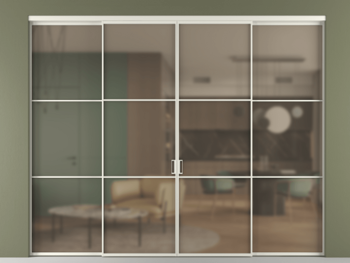 Перегородка Formato внутри проёма 4 створки АЛПР 040.03 Алюминий Белый Сатинированное бронзовое стекло, триплекс Цена 65772000 so'm  | Volhovec