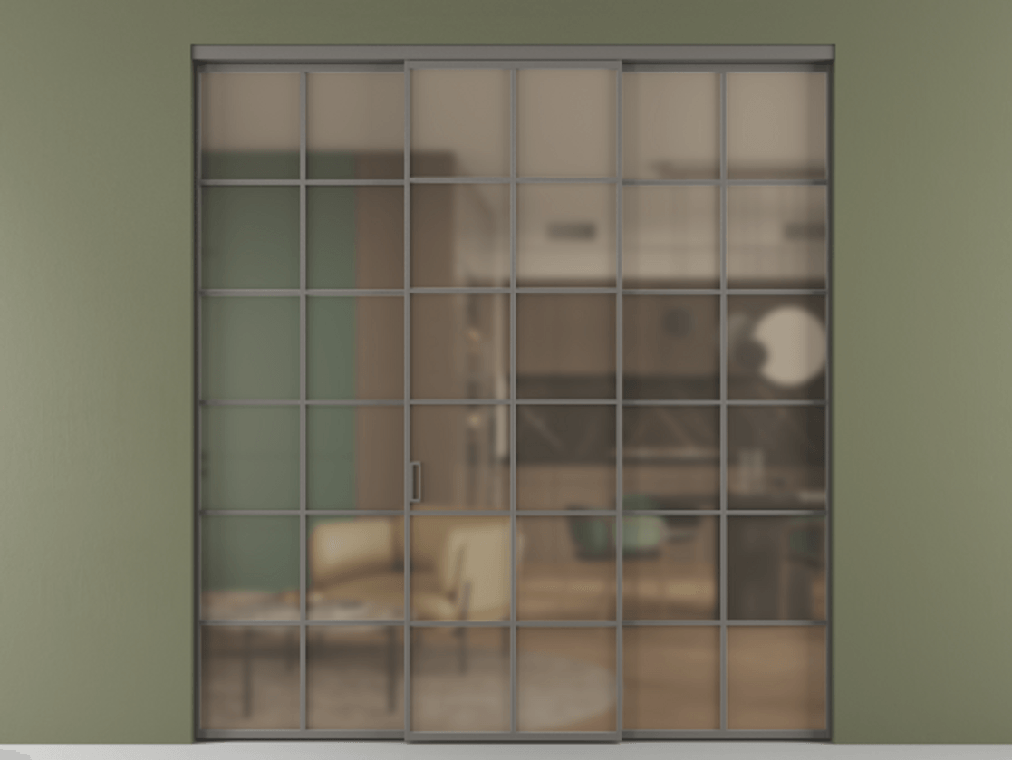 Перегородка Формато внутри проёма 3 створки АЛПР 040.05 Алюминий классический серый Сатинированное бронзовое стекло, триплекс Цена 51729480 so'm | Volhovec