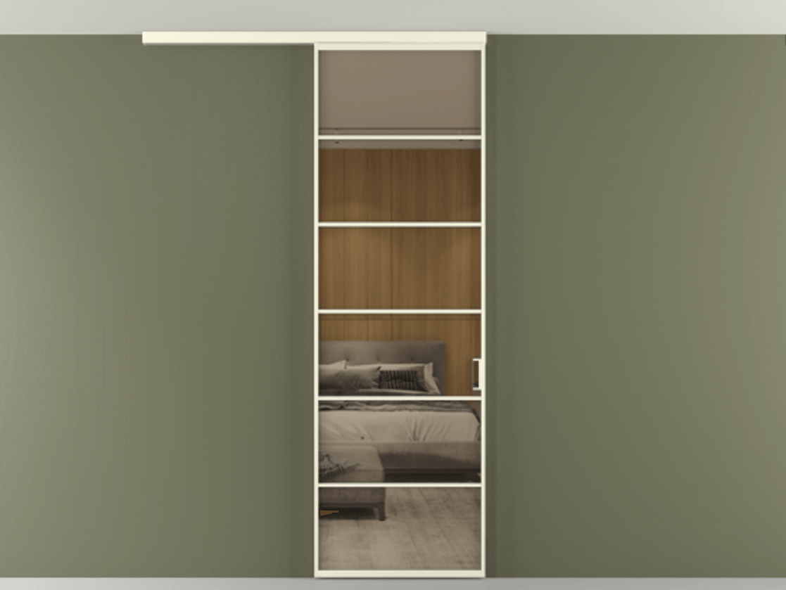 Перегородка Формато вдоль стены на потолок 1 створка АЛПР 040.04 Алюминий молочно-белый Рефлективное бронзовое стекло "Стопсол", калёное Цена 27220270 so'm | Volhovec