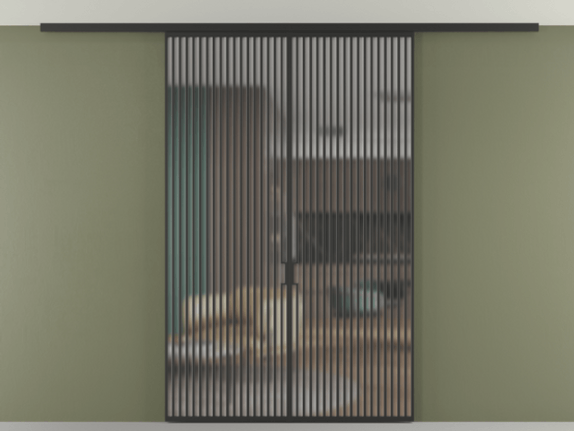 Перегородка Формато вдоль стены на потолок 2 створки АЛПР 040.06 Алюминий Черный Сатинированное стекло "Мателюкс Кристал Вижн", калёное, матовое, каленое 6 мм Цена 89352480 so'm | Volhovec