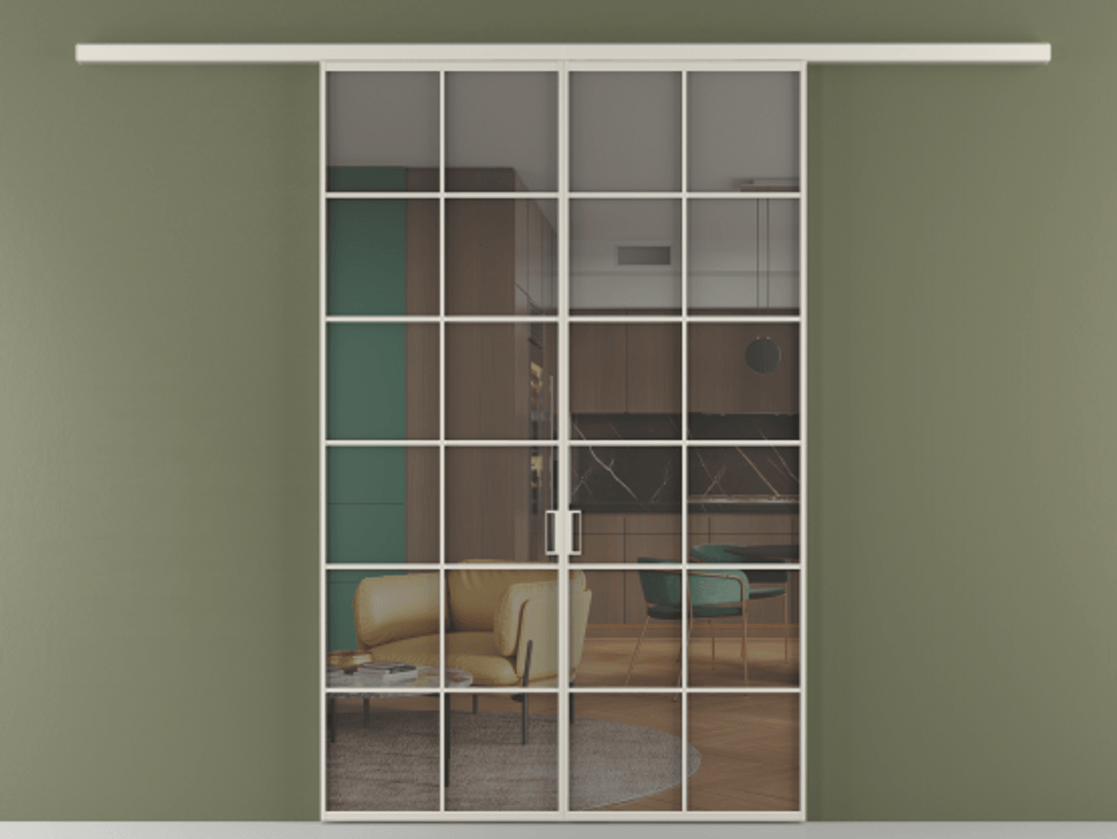 Перегородка Formato вдоль стены 2 створки АЛПР 040.05 Алюминий облачно-серый Прозрачное серое стекло, триплекс Цена 50465800 so'm | Volhovec