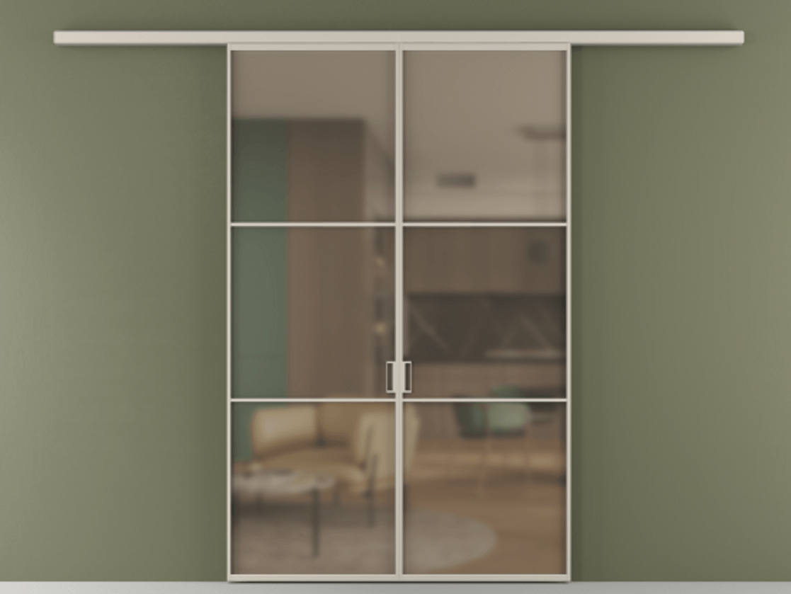 Перегородка Формато вдоль стены 2 створки АЛПР 040.03 Алюминий светло-бежевый Сатинированное бронзовое стекло, триплекс Цена 39676350 so'm | Volhovec