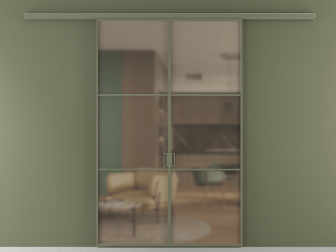 Перегородка Формато вдоль стены 2 створки АЛПР 040.03 Алюминий оливковый тёмный Сатинированное бронзовое стекло, триплекс Цена 39676350 so'm | Volhovec