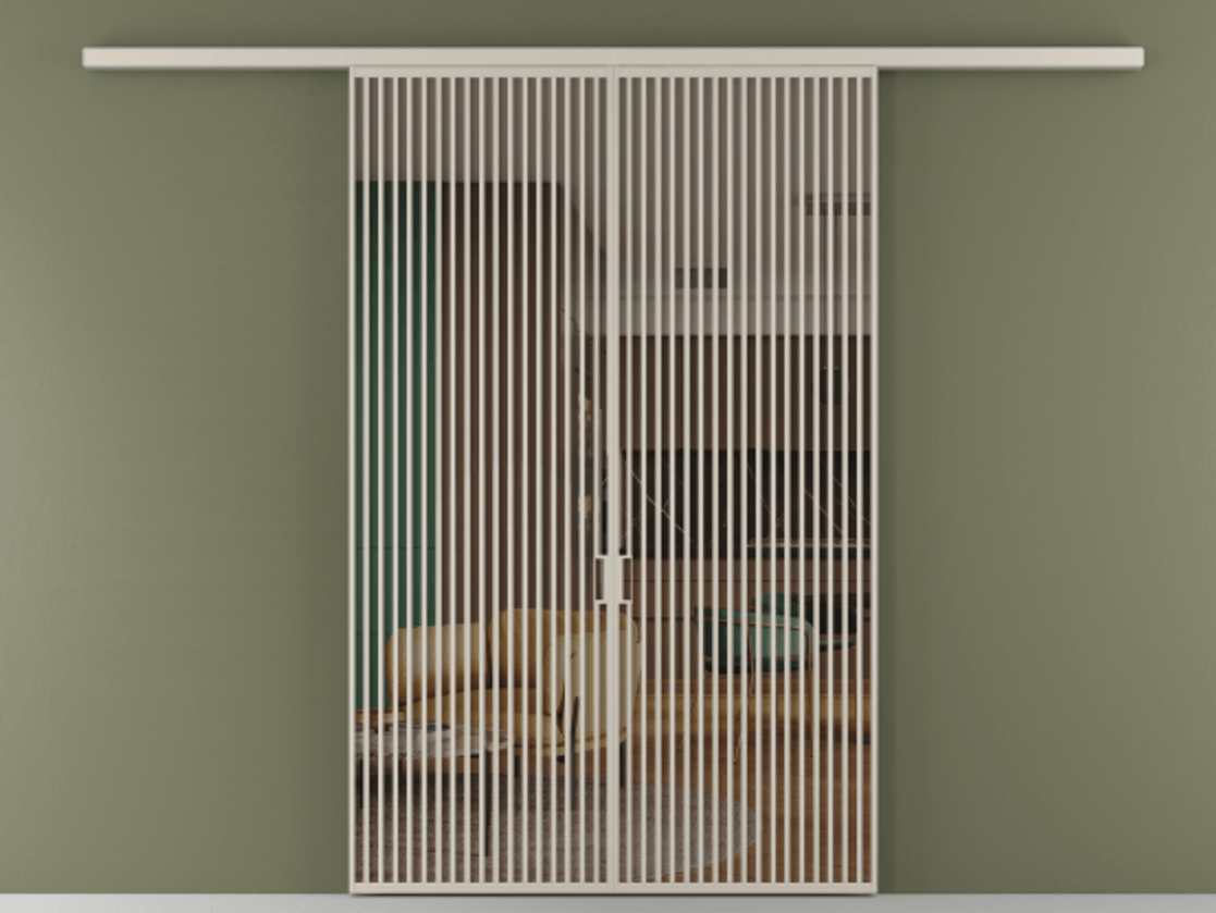 Перегородка Формато вдоль стены 2 створки АЛПР 040.06 Алюминий светло-бежевый Прозрачное бронзовое стекло, триплекс Цена 69517350 so'm | Volhovec