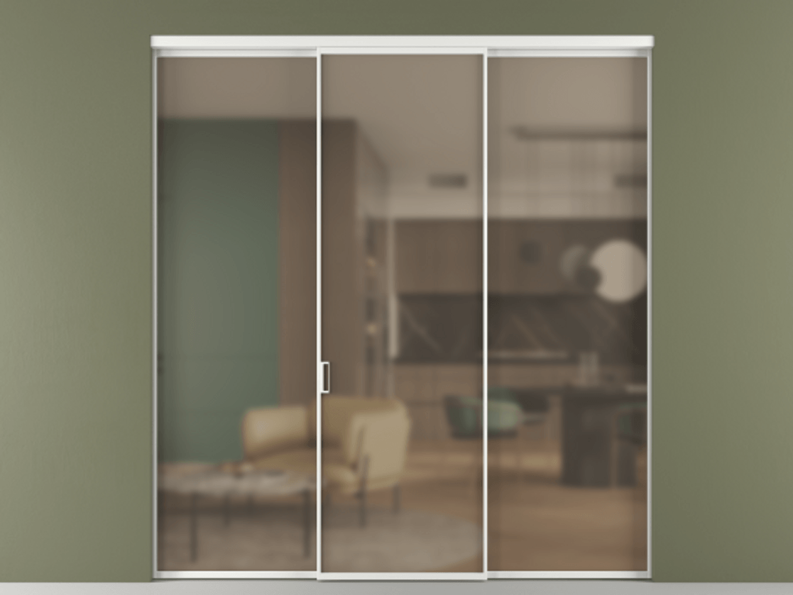 Перегородка Formato внутри проёма 3 створки АЛПР 040.01 Алюминий белоснежный Сатинированное бронзовое стекло, триплекс Цена 45700380 so'm | Volhovec