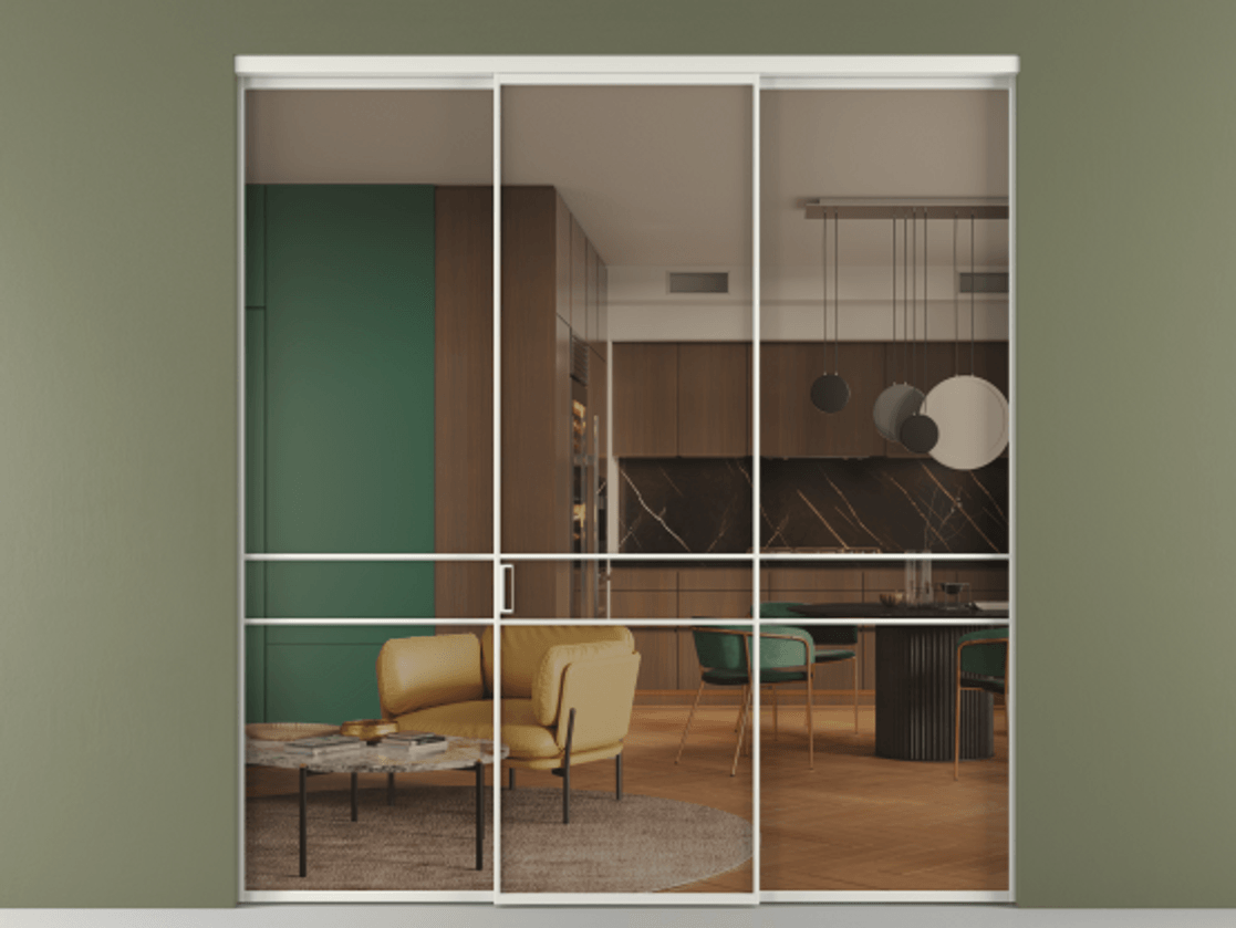 Перегородка Формато внутри проёма 3 створки АЛПР 040.02 Алюминий серый Прозрачное бронзовое стекло, триплекс Цена 48166830 so'm | Volhovec