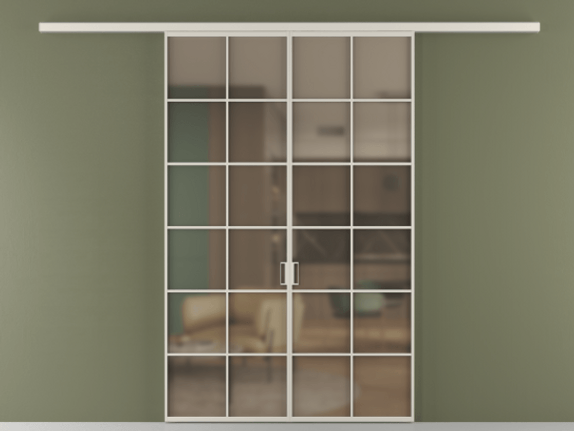 Перегородка Формато вдоль стены 2 створки АЛПР 040.05 Алюминий облачно-серый Сатинированное бронзовое стекло, триплекс Цена 42051450 so'm | Volhovec