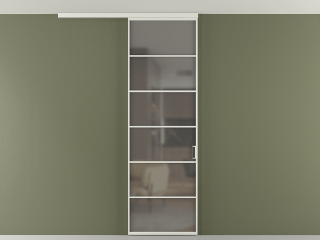 Перегородка Формато вдоль стены на потолок 1 створка АЛПР 040.04 Алюминий серый Сатинированное серое стекло, триплекс Цена 21893960 so'm | Volhovec