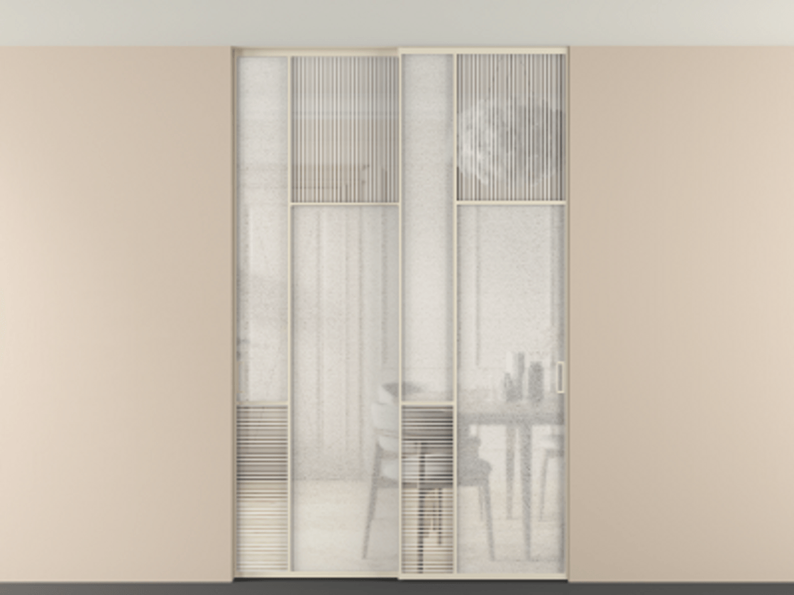 Перегородка Мозаик внутри проёма скрытое крепление в потолок 2 створки АЛПР 041.11 Алюминий бежево-серый Рифлёное стекло "Дюна", триплекс, 6 мм + Фактурное стекло "Лёд", триплекс. Цена 69137740 so'm . Фабрика дверей Волховец 8 (800) 551 43 19 Перегородка Мозаик внутри проёма скрытое крепление в потолок 2 створки АЛПР 041.11 Алюминий бежево-серый Рифлёное стекло "Дюна", триплекс, 6 мм + Фактурное стекло "Лёд", триплекс Цена 69137740 so'm | Volhovec