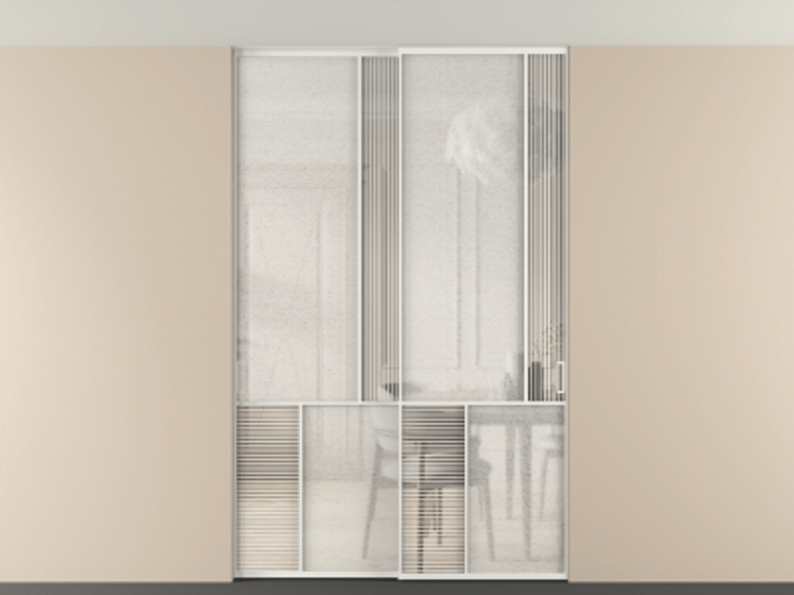 Перегородка Мозаик внутри проёма скрытое крепление в потолок 2 створки АЛПР 041.21 Алюминий светло-серый Рифлёное стекло "Дюна", триплекс, 6 мм + Фактурное стекло "Лёд", триплекс. Цена 69137740 so'm . Фабрика дверей Волховец 8 (800) 551 43 19 Перегородка Мозаик внутри проёма скрытое крепление в потолок 2 створки АЛПР 041.21 Алюминий светло-серый Рифлёное стекло "Дюна", триплекс, 6 мм + Фактурное стекло "Лёд", триплекс Цена 69137740 so'm | Volhovec