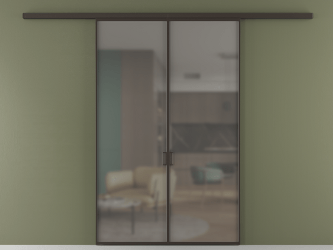 Перегородка Formato вдоль стены 2 створки АЛПР 040.01 Алюминий антрацит Сатинированное серое стекло, триплекс Цена 45106600 so'm | Volhovec