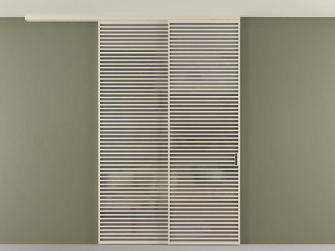 Перегородка Формато вдоль стены на потолок 2 створки с синхронным механизмом АЛПР 040.07 Алюминий бежево-серый Сатинированное серое стекло, триплекс Цена 106903860 so'm | Volhovec