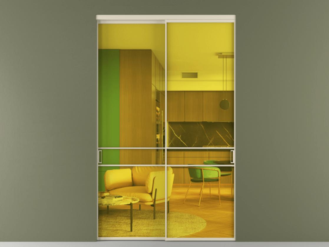 Перегородка Формато внутри проёма 2 створки АЛПР 040.02 Алюминий бежево-серый Прозрачное жёлтое стекло, триплекс Цена 629370 сом  | Volhovec