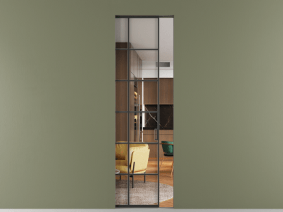 Перегородка Formato скрытый пенал 1 створка АЛПР 040.05 Алюминий Черный Прозрачное стекло "Crystal Vision", калёное Цена 36986600 so'm | Volhovec