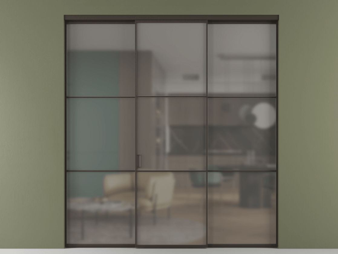 Перегородка Формато внутри проёма 3 створки АЛПР 040.03 Алюминий антрацит Сатинированное серое стекло, триплекс Цена 48166830 so'm | Volhovec