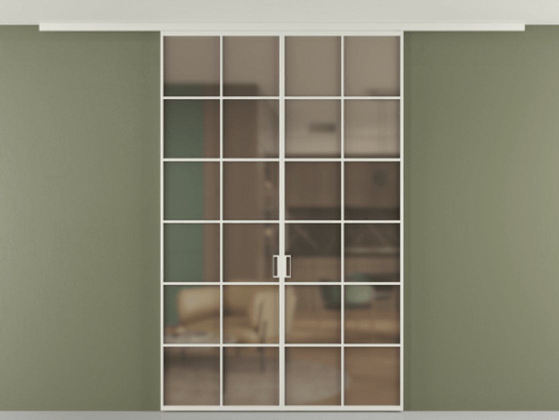 Перегородка Формато вдоль стены на потолок 2 створки АЛПР 040.05 Алюминий Белый Сатинированное бронзовое стекло, триплекс Цена 47741540 so'm | Volhovec