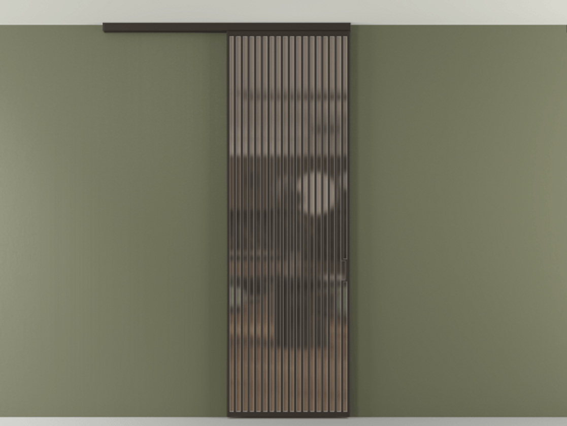 Перегородка Формато вдоль стены на потолок 1 створка АЛПР 040.06 Алюминий антрацит Сатинированное бронзовое стекло, триплекс Цена 38007280 so'm | Volhovec