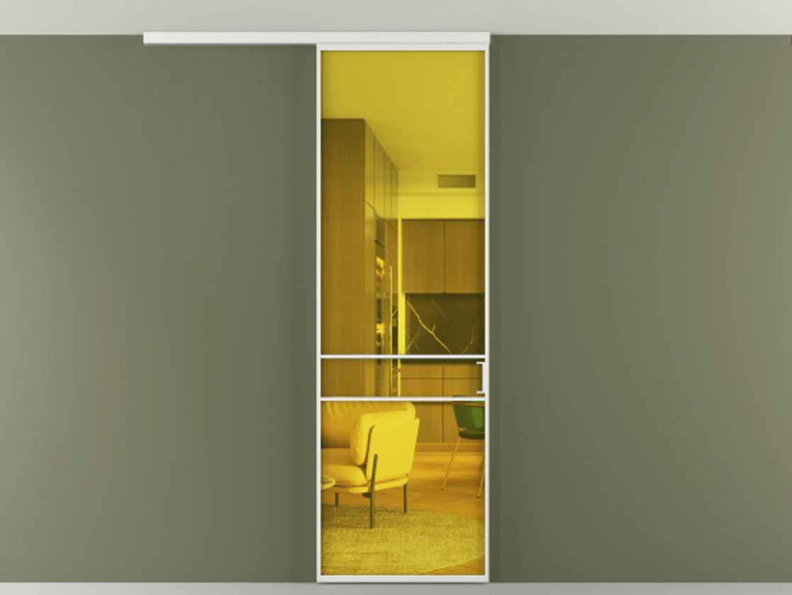 Перегородка Формато вдоль стены на потолок 1 створка АЛПР 040.02 Алюминий белоснежный Прозрачное жёлтое стекло, триплекс Цена 19662150 so'm | Volhovec