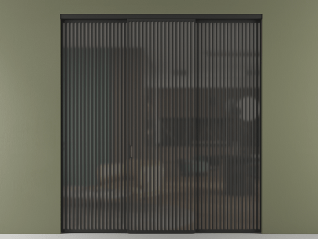 Перегородка Formato внутри проёма 3 створки АЛПР 040.06 Алюминий Черный Сатинированное серое стекло, триплекс Цена 88893700 so'm | Volhovec