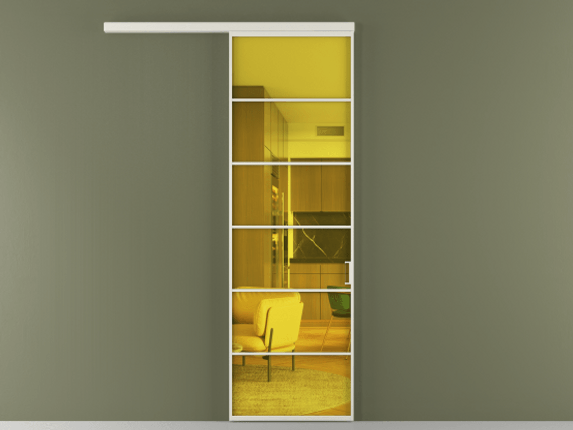 Перегородка Формато вдоль стены 1 створка АЛПР 040.04 Алюминий Белый Прозрачное жёлтое стекло, триплекс Цена 21887460 so'm  | Volhovec