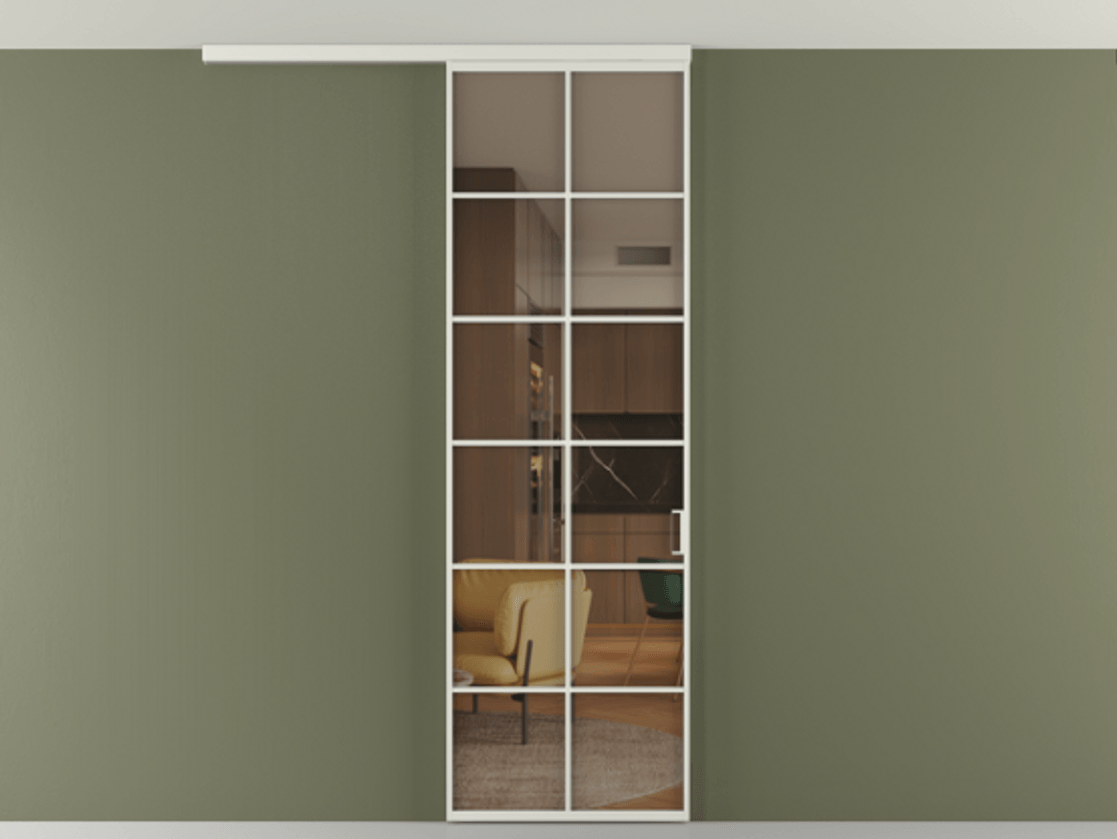 Перегородка Формато вдоль стены на потолок 1 створка АЛПР 040.05 Алюминий серый Прозрачное бронзовое стекло, триплекс Цена 21893960 so'm | Volhovec