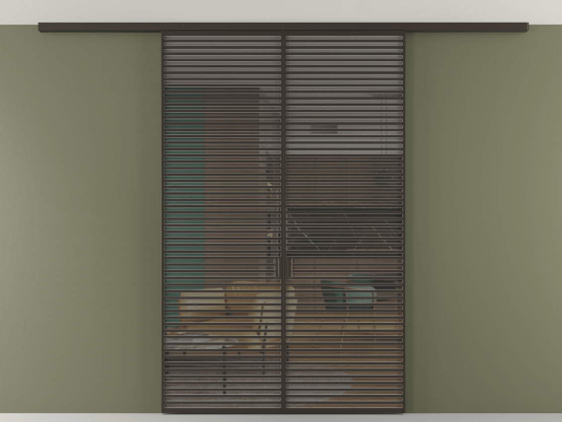 Перегородка Формато вдоль стены на потолок 2 створки АЛПР 040.07 Алюминий антрацит Прозрачное серое стекло, триплекс Цена 74573270 so'm | Volhovec