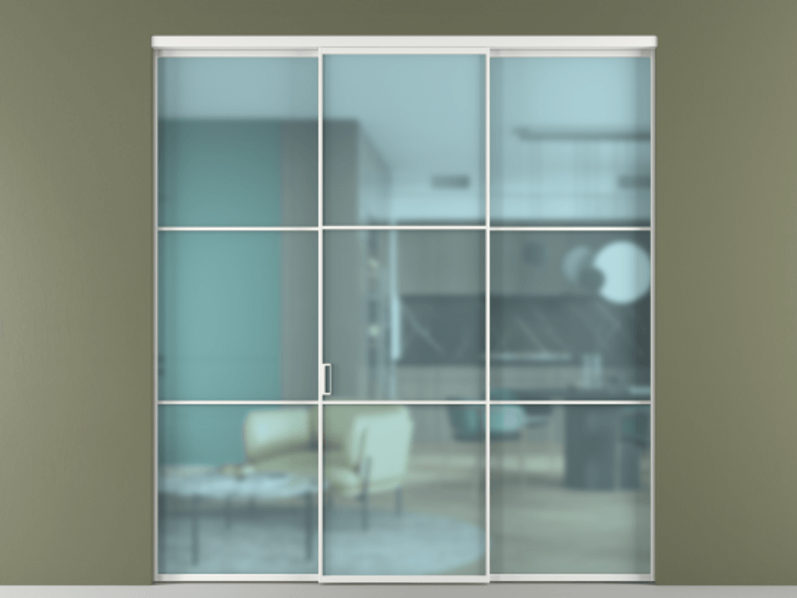 Перегородка Формато внутри проёма 3 створки АЛПР 040.03 Алюминий белоснежный Сатинированное голубое стекло, триплекс Цена 48166830 so'm | Volhovec
