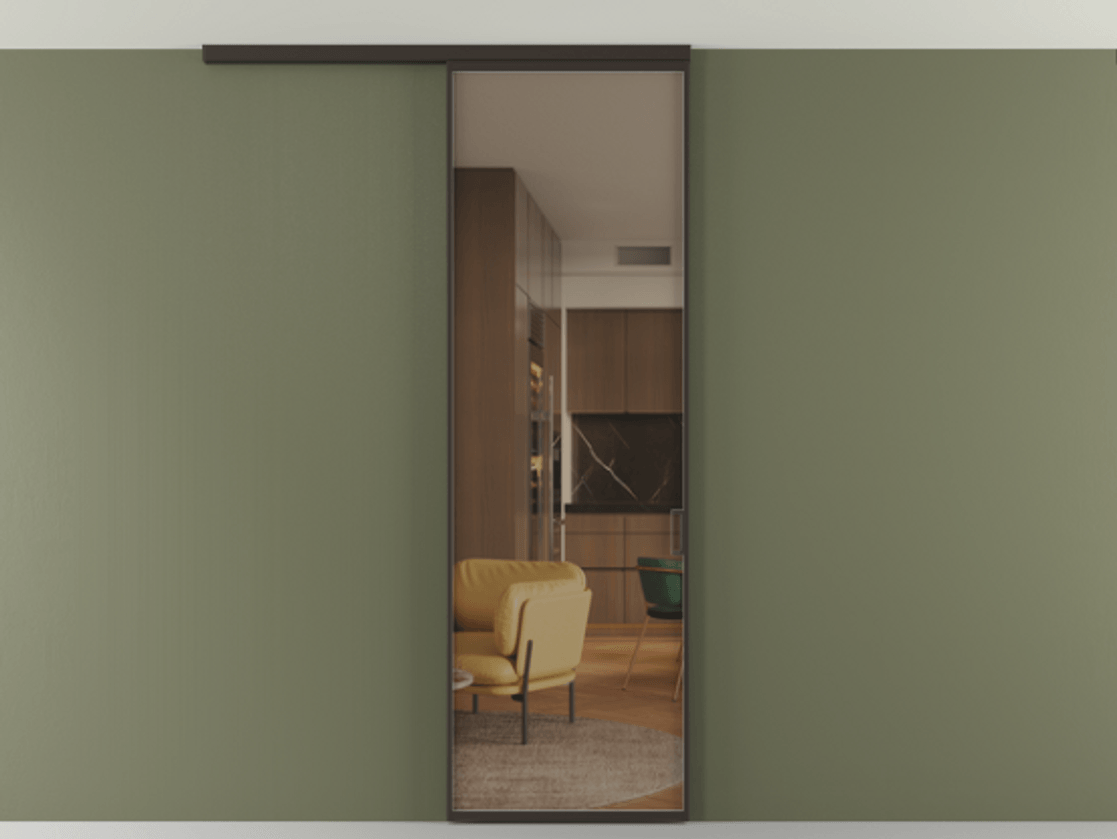 Перегородка Формато вдоль стены на потолок 1 створка АЛПР 040.01 Алюминий антрацит Прозрачное бронзовое стекло, триплекс Цена 19535910 so'm | Volhovec