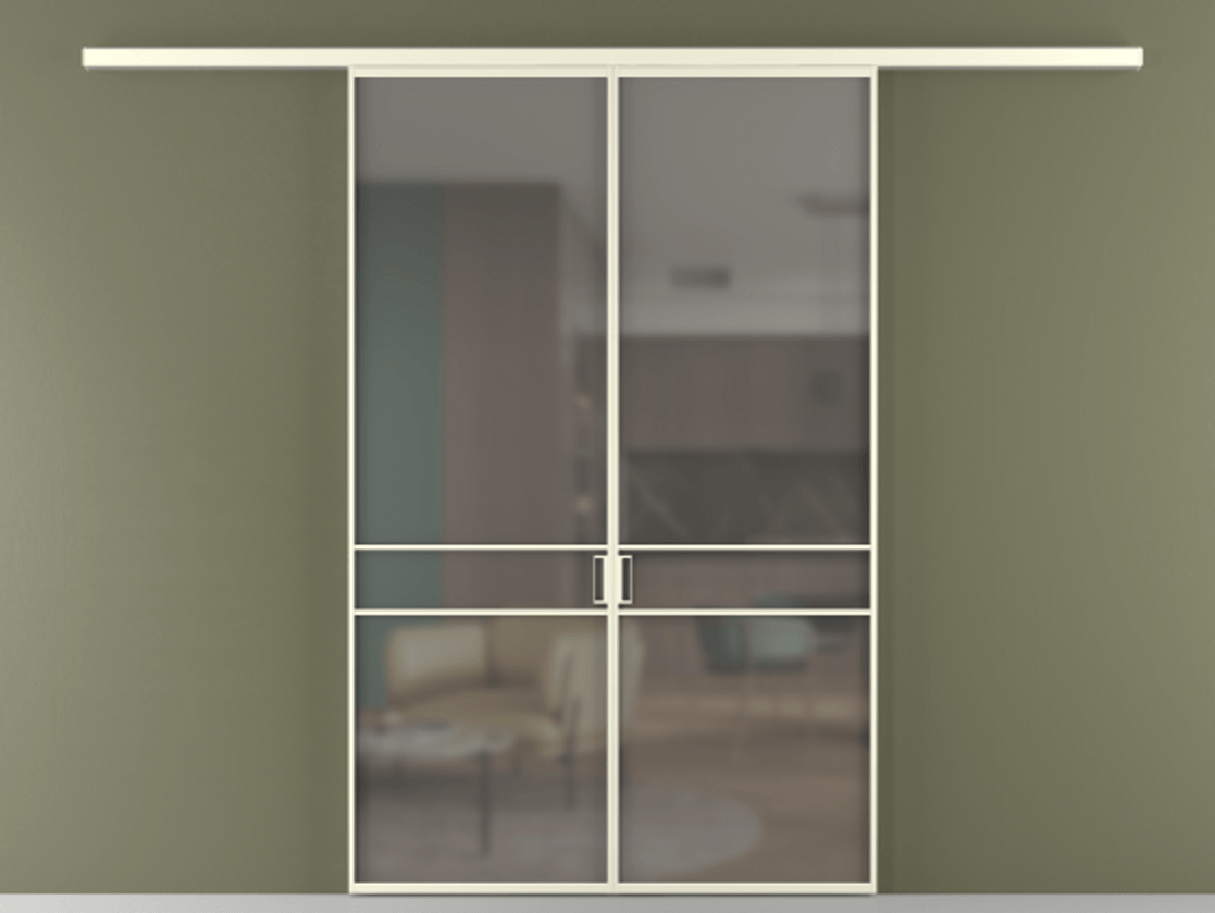 Перегородка Формато вдоль стены 2 створки АЛПР 040.02 Алюминий молочно-белый Сатинированное серое стекло, триплекс Цена 39676350 so'm | Volhovec