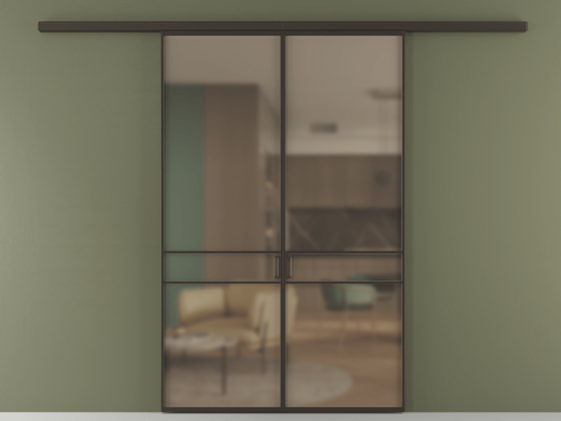 Перегородка Формато вдоль стены 2 створки АЛПР 040.02 Алюминий антрацит Сатинированное бронзовое стекло, триплекс Цена 39676350 so'm | Volhovec