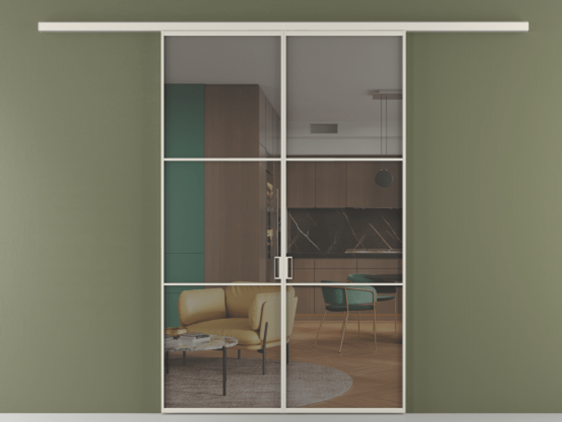 Перегородка Формато вдоль стены 2 створки АЛПР 040.03 Алюминий облачно-серый Прозрачное серое стекло, триплекс Цена 39676350 so'm | Volhovec