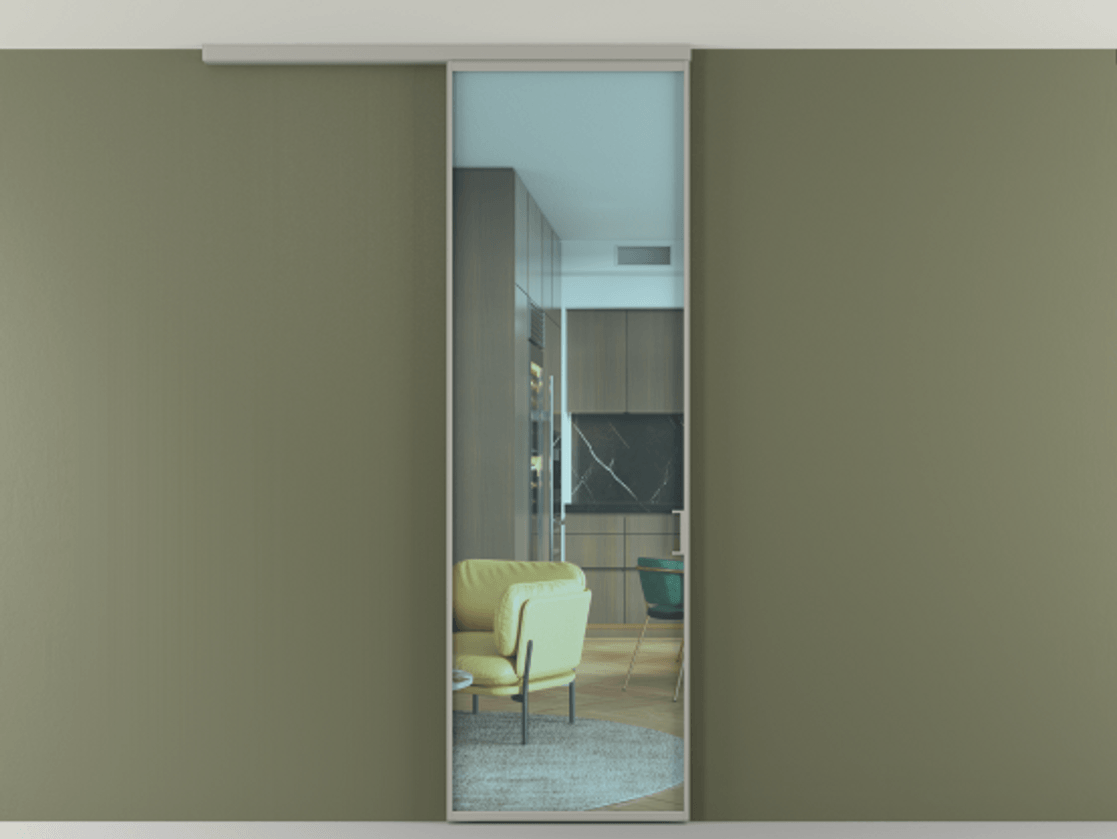 Перегородка Формато вдоль стены на потолок 1 створка АЛПР 040.01 Алюминий нейтральный серый Прозрачное голубое стекло, триплекс Цена 18757780 so'm | Volhovec