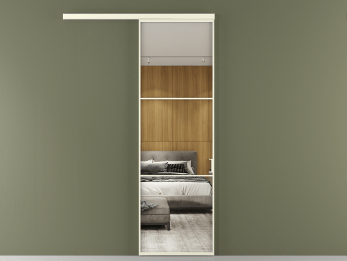 Перегородка Формато вдоль стены 1 створка АЛПР 040.03 Алюминий молочно-белый Двустороннее зеркало, триплекс , триплекс 6 мм Цена 21534240 so'm  | Volhovec