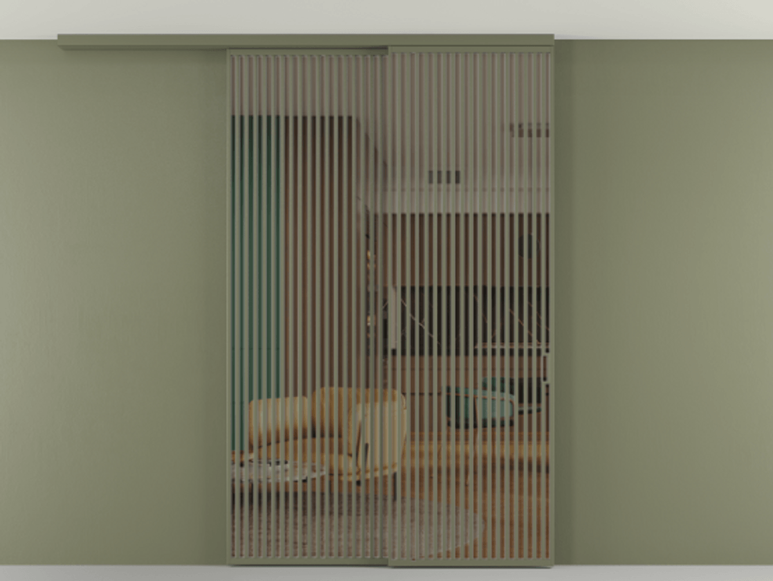 Перегородка Формато вдоль стены на потолок 2 створки с синхронным механизмом АЛПР 040.06 Алюминий оливковый тёмный Прозрачное бронзовое стекло, триплекс Цена 450456 ₽ | Volhovec