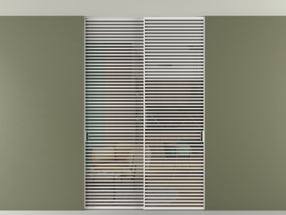 Перегородка Формато внутри проёма скрытое крепление в потолок 2 створки АЛПР 040.07 Алюминий белоснежный Прозрачное серое стекло, триплекс Цена 83212750 so'm | Volhovec