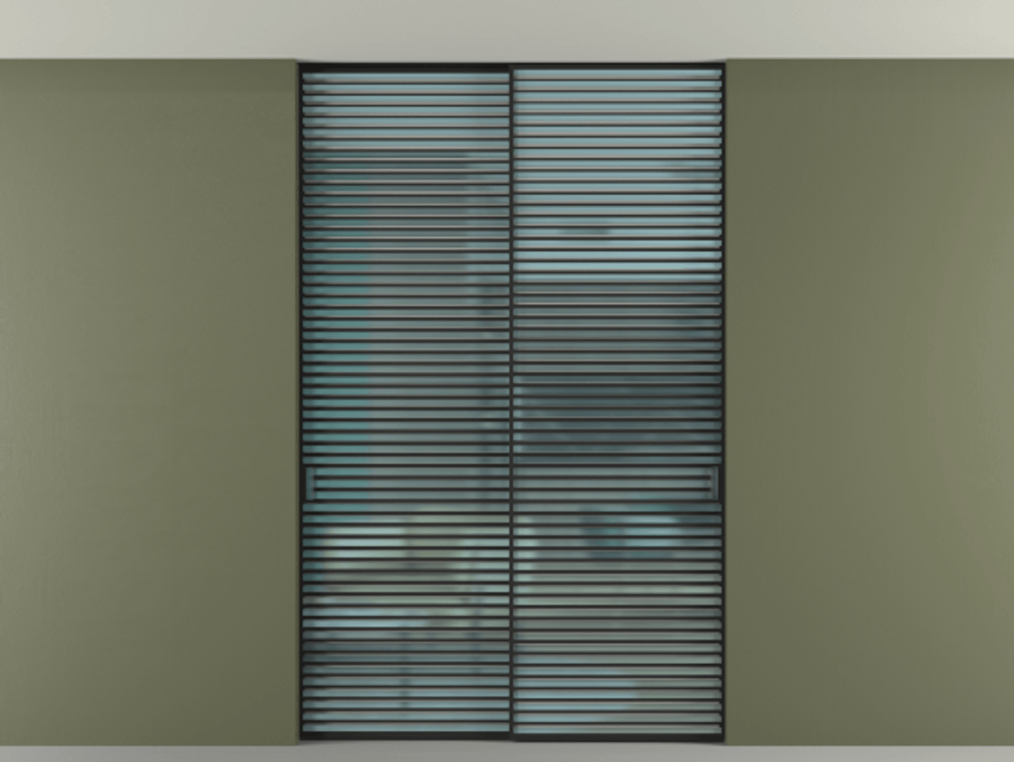 Перегородка Формато внутри проёма скрытое крепление в потолок 2 створки АЛПР 040.07 Алюминий Черный Сатинированное голубое стекло, триплекс Цена 80432660 so'm | Volhovec